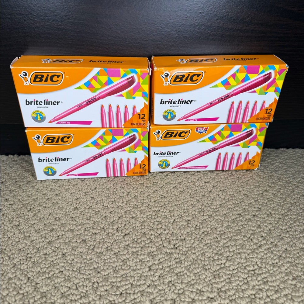 BIC BL11 Brite Liner Pink Highlighter Markers Chisel Point Box Of 12 - 4 packs